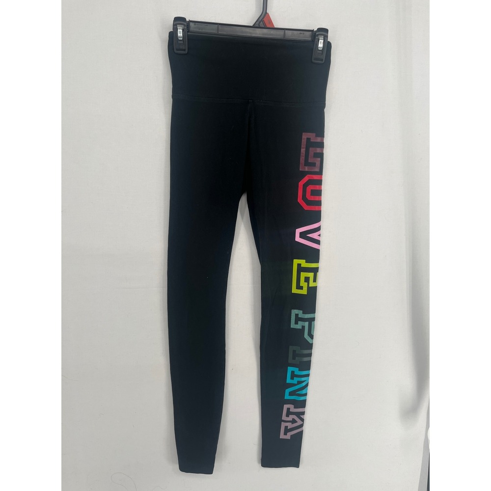 Victoria's Secret PINK Leggings XS Black Rainbow Love Pink Graphic High Waist